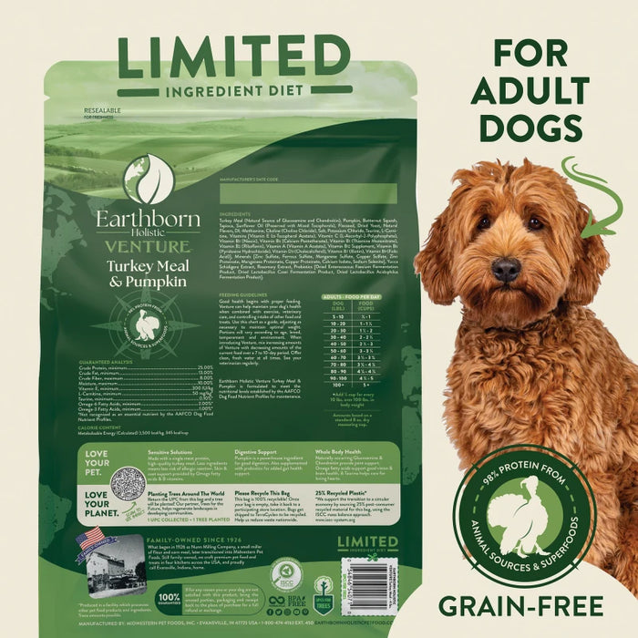 Earthborn Holistic Venture Limited Ingredient Diet Grain-Free Dry Dog Food Turkey Meal & Pumpkin 4lb