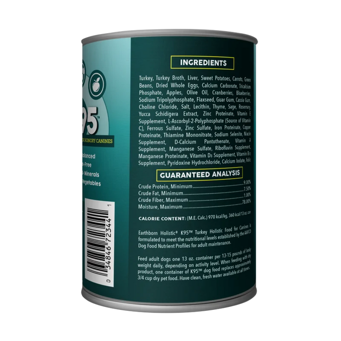 Earthborn Holistic Grain Free K95 Meat Protein Wet Dog Food Turkey 13oz (Pack of 12)