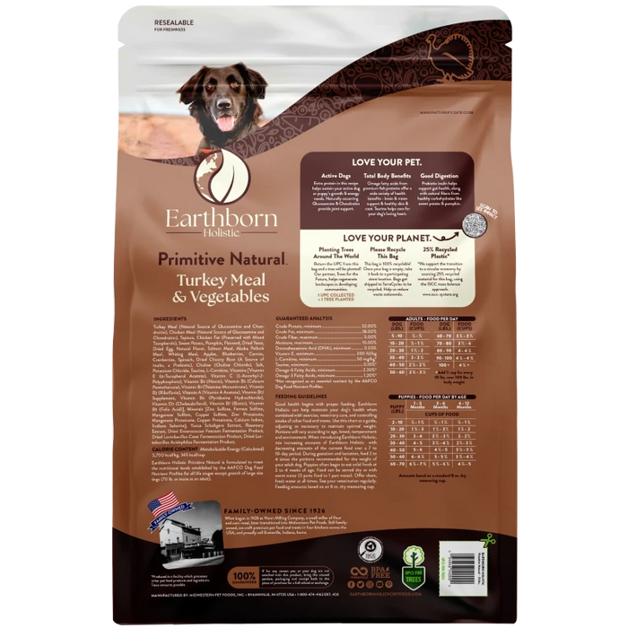 Earthborn Holistic Primitive Natural Grain-Free Dry Dog Food Turkey Meal & Vegetables 12.5lb