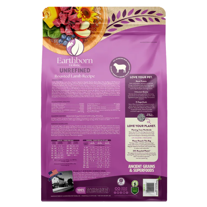 Earthborn Holistic Unrefined Ancient Grains & Superfoods Dry Dog Food Roasted Lamb 25lb