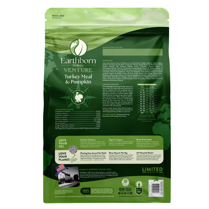 Earthborn Holistic Venture Limited Ingredient Diet Grain-Free Dry Dog Food Turkey Meal & Pumpkin 4lb