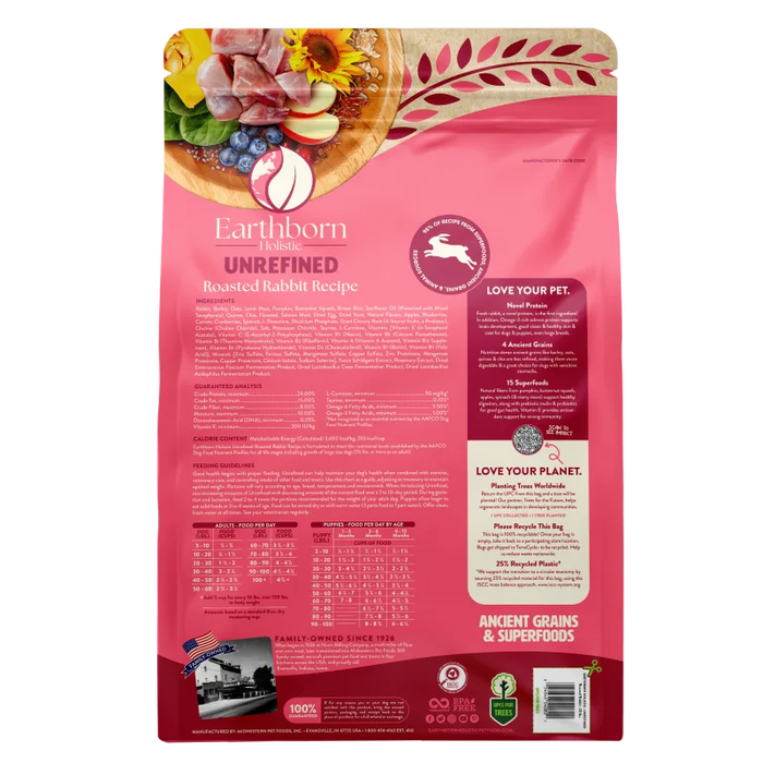 Earthborn Holistic Unrefined Ancient Grains & Superfoods Dry Dog Food Roasted Rabbit 25lb