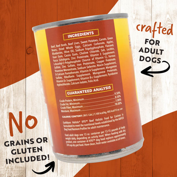 Earthborn Holistic Grain Free K95 Meat Protein Wet Dog Food Beef 13oz (Pack of 12)