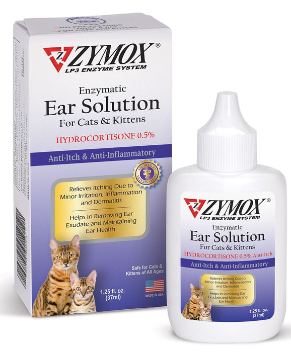 Zymox Enzymatic Ear Solution 0.5% Hydrocortisone for Cats & Kittens 1.25oz