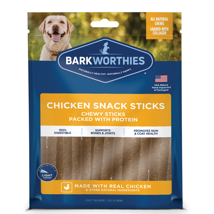Barkworthies Snack Sticks Chewy Dog Treat Chicken 4-6in 50ct - Image 2