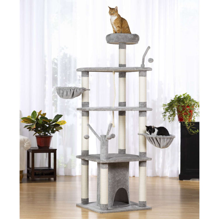 Prevue Pet Products Kitty Power Paws Everest Mountain Cat Tree, Gray & White