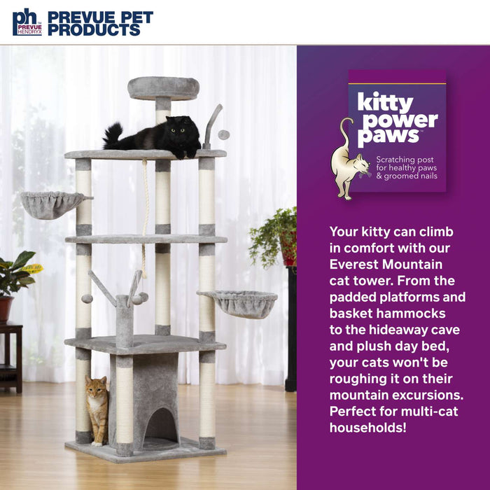 Prevue Pet Products Kitty Power Paws Everest Mountain Cat Tree, Gray & White