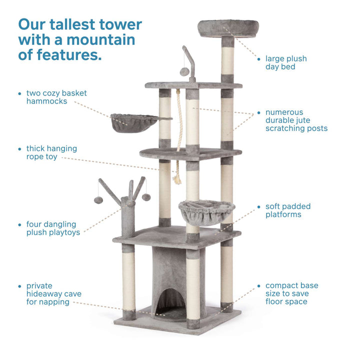 Prevue Pet Products Kitty Power Paws Everest Mountain Cat Tree, Gray & White