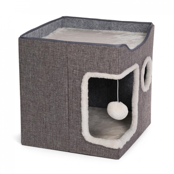 Prevue Pet Products Kitty's Getaway Cabana Cube Cat Bed, Gray & White