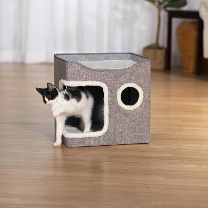 Prevue Pet Products Kitty's Getaway Cabana Cube Cat Bed, Gray & White