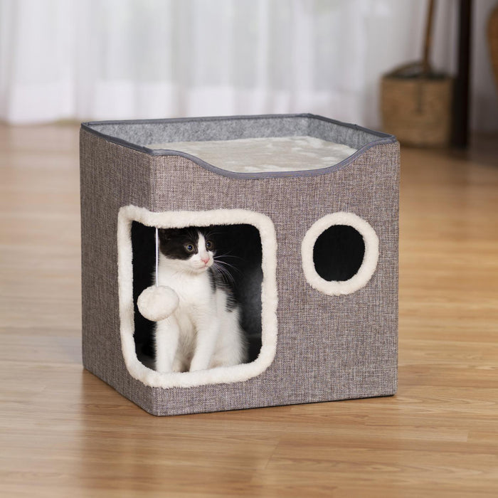 Prevue Pet Products Kitty's Getaway Cabana Cube Cat Bed, Gray & White