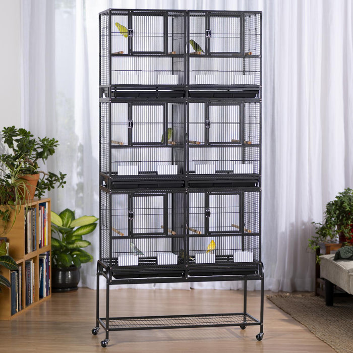 Prevue Pet Products Hampton Deluxe Divided Flight 3 Stack with Stand, Black
