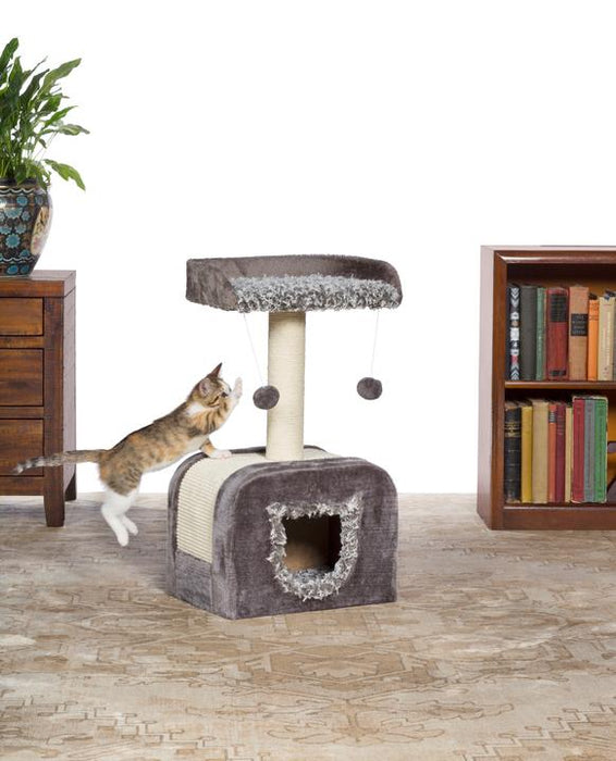 Prevue Pet Products Kitty Power Paws Shag Hideaway Cat Tree, Gray & Off-White
