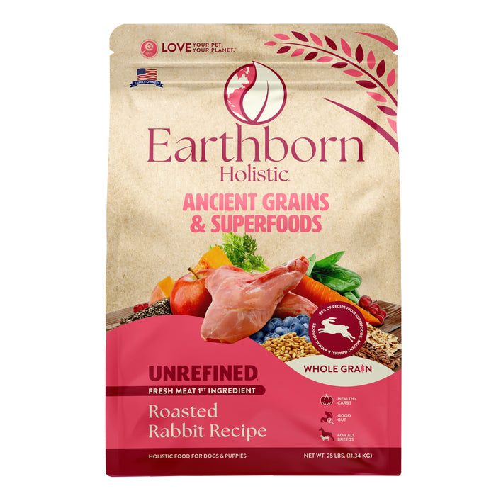 Earthborn Holistic Unrefined Ancient Grains & Superfoods Dry Dog Food Roasted Rabbit 25lb