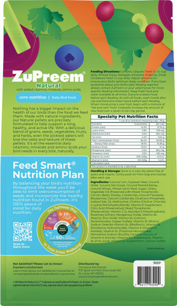 ZuPreem Smart Selects Bird Food for Parrots & Conures - African Greys, Amazons, Eclectus, Small Cockatoos 4lb
