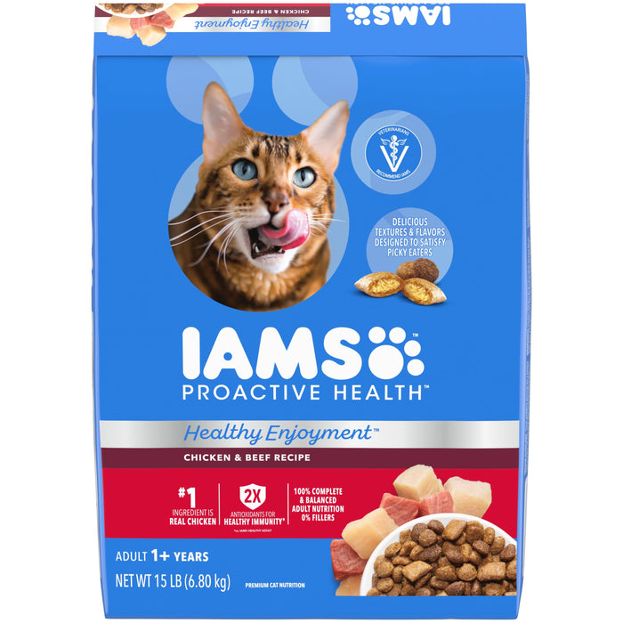 IAMS ProActive Health Healthy Enjoyment Dry Cat Food Chicken & Beef 15lb