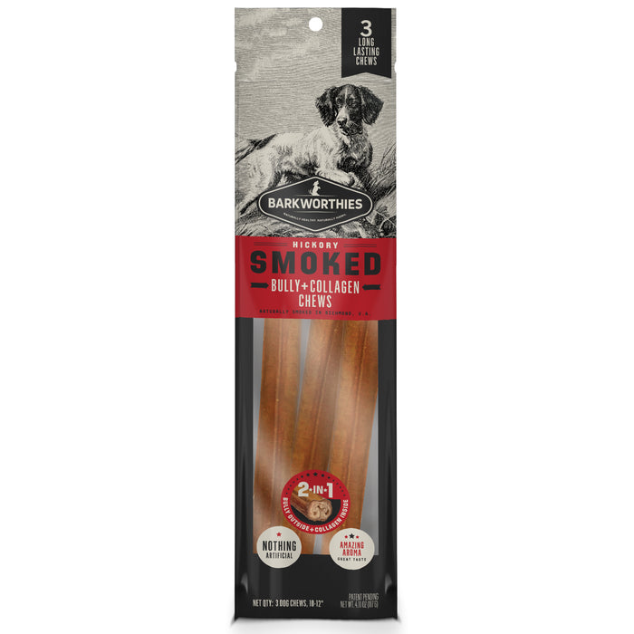 Barkworthies Smoked Bully+Collagen Dog Chew 10-12in/3ct - Image 2