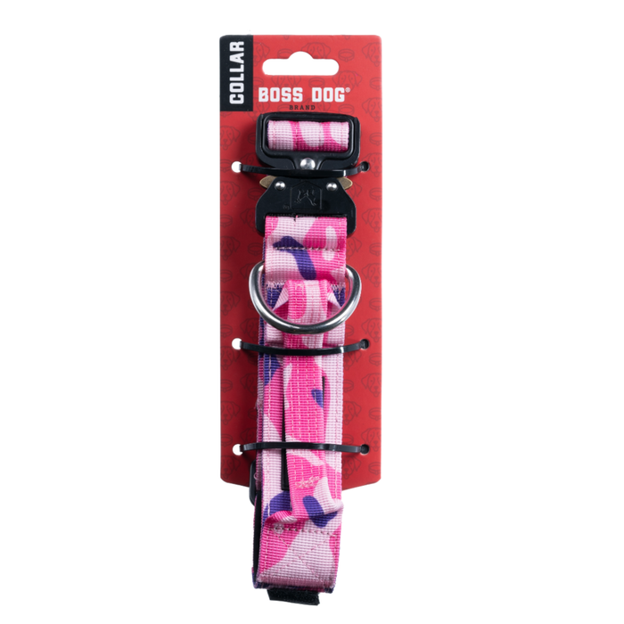 Boss Dog Tactical Adjustable Dog Collar Pink Camo LG 17-22in