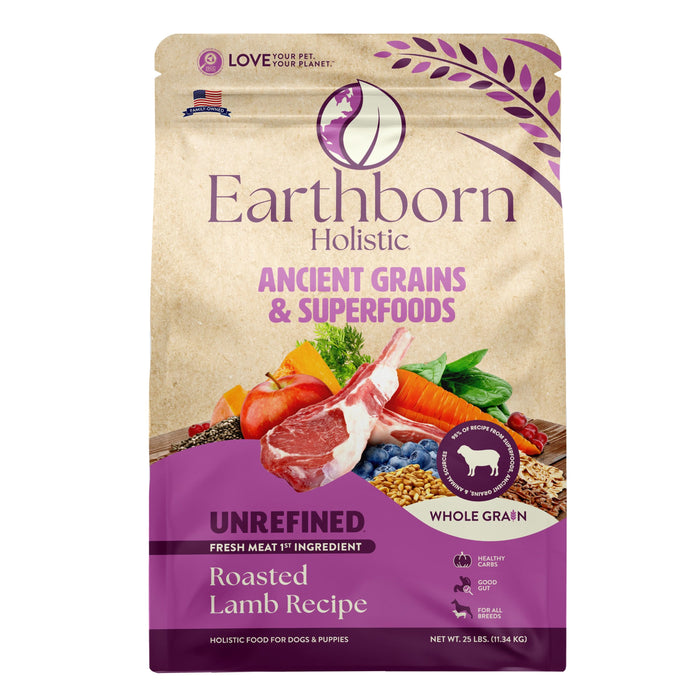 Earthborn Holistic Unrefined Ancient Grains & Superfoods Dry Dog Food Roasted Lamb 25lb