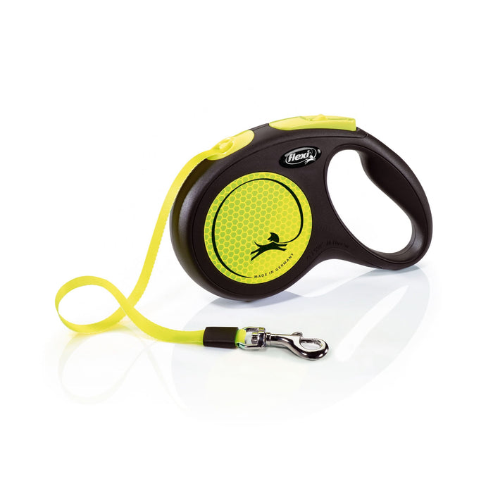 Flexi Classic Retractible Neon Reflective Tape Leash Black/Neon Yellow MD 16ft