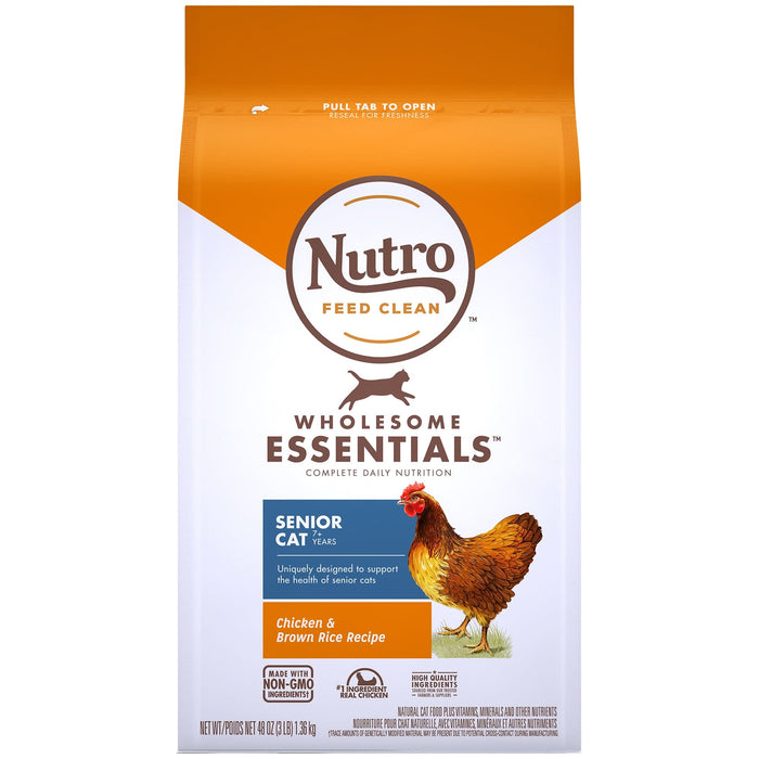 Nutro Products Wholesome Essentials Healthy Weight Indoor Senior Dry Cat Food Chicken & Brown Rice 3lb