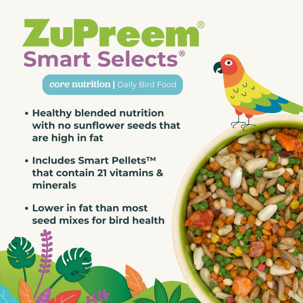 ZuPreem Smart Selects Bird Food for Parrots & Conures - African Greys, Amazons, Eclectus, Small Cockatoos 4lb