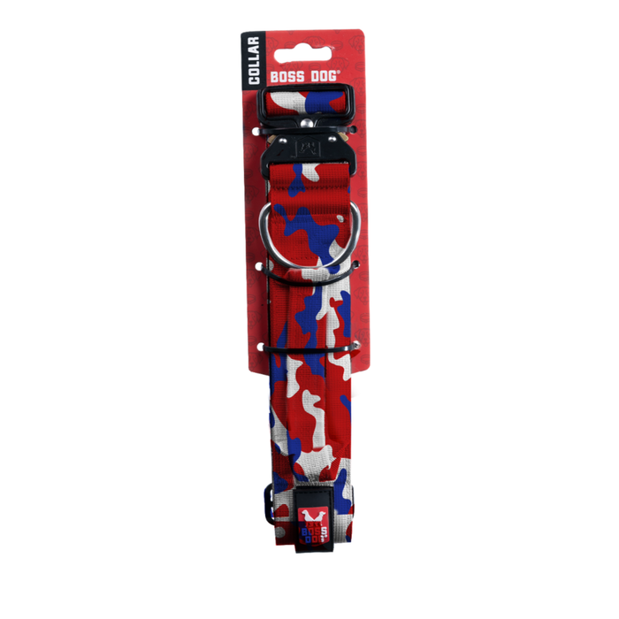 Boss Dog Tactical Adjustable Dog Collar Red, White, & Blue XL 20-28in
