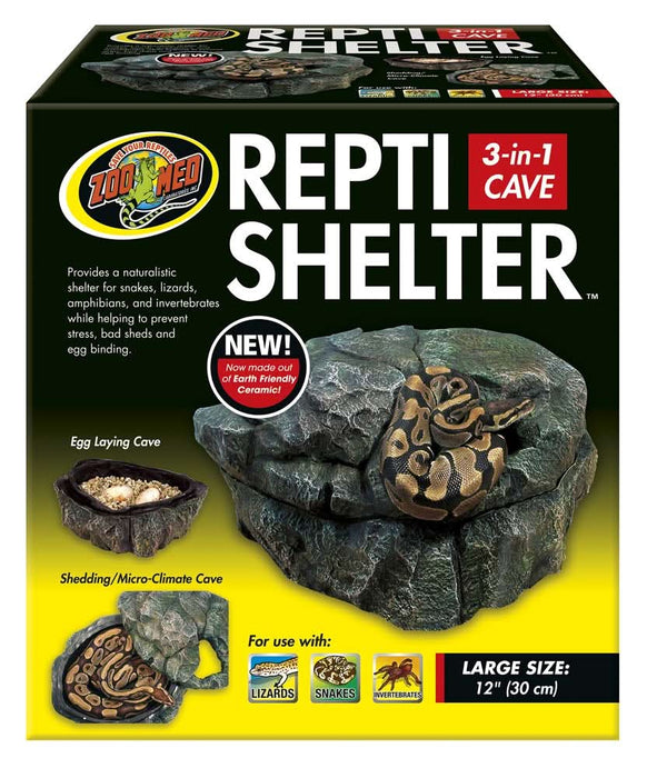 Zoo Med Repti Shelter 3-in-1 Cave Terrarium Hideaway Black 12in LG