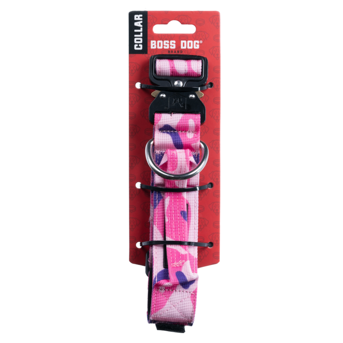 Boss Dog Tactical Adjustable Dog Collar Pink Camo MD 15-18in