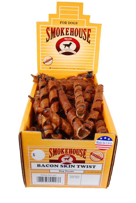 Smokehouse USA Made Bacon Skin Twists Dog Chew SM 60ct