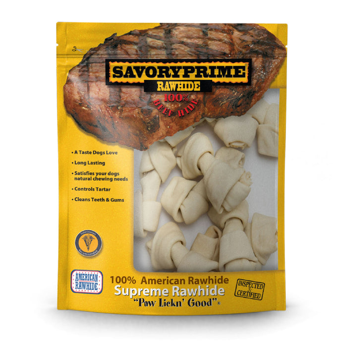 Savory Prime Supreme Knotted Rawhide Bones Bagged Natural 3-4 in 10 pk