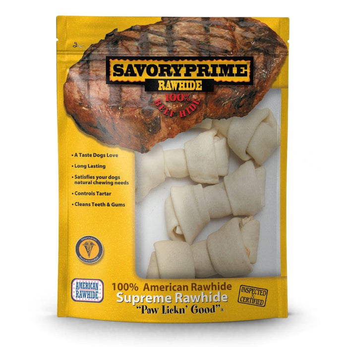 Savory Prime Supreme Knotted Rawhide Bones Bagged Natural 4-5 in 4 pk