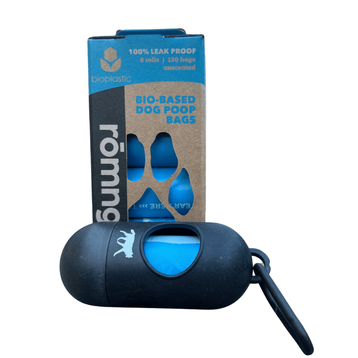 Rōmng bio-based dog poop bags + bamboo dispenser