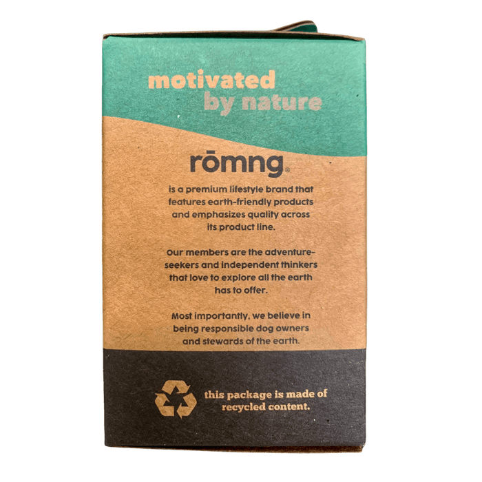 Rōmng compostable plant-based dog poop bags + bamboo dispenser