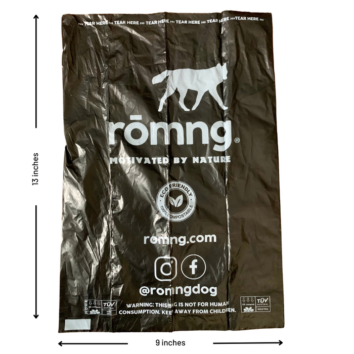 Rōmng compostable plant-based dog poop bags