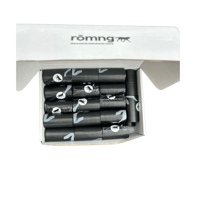 Rōmng compostable plant-based dog poop bags