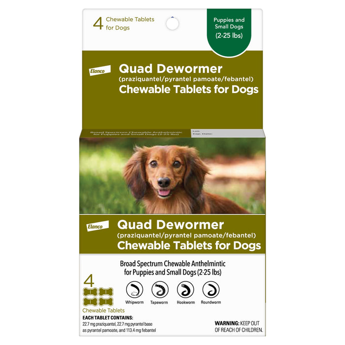 Elanco Chewable Quad Dewormer for Dogs 4 tablets SM Dogs (2-25 lbs)