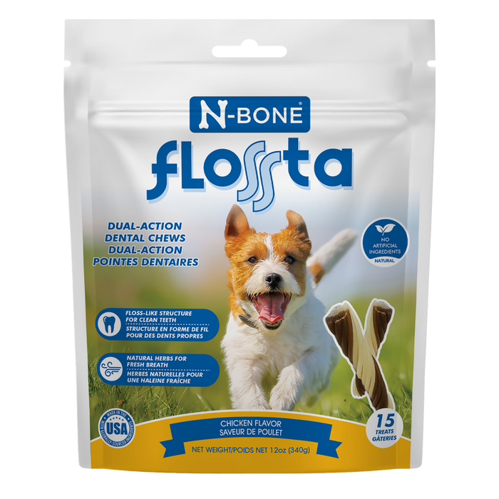 N-Bone Flossta Dual Action Dog Dental Chew Chicken 15ct 12oz