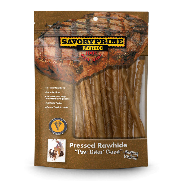 Savory Prime Pressed Rawhide Twist Sticks Natural 5 in 20 pk