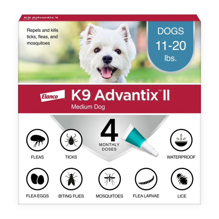Elanco K9 Advantix II Topical Flea, Tick & Mosquito Treatment & Prevention for Dogs 4-Month Supply MD Dogs (11-20 lbs)