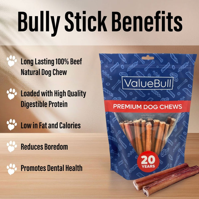 Value Pet Supplies ValueBull Bully Sticks for Large Dogs, Super Jumbo 6 Inch, 10 Count