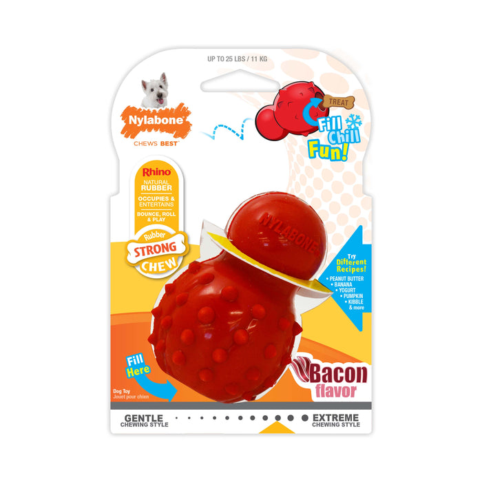 Nylabone Strong Chew Rubber Stuffable Cone Dog Treat Toy Bacon Red Small (1 Count)