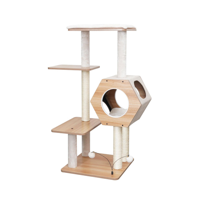 PetPals Wagon Style 4-Level Cat Tree Ivory 44in