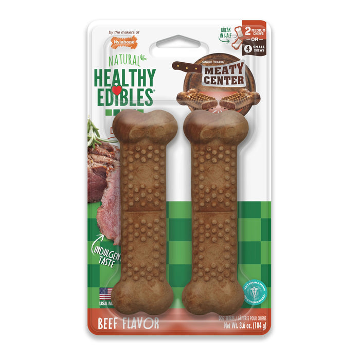 Nylabone Healthy Edibles Meaty Center All-Natural Long Lasting Chew Treats Beef Medium/Wolf - Up to 35 lbs. (2 Count)