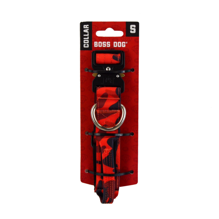 Boss Dog Tactical Adjustable Dog Collar Red Camo SM 13-16in