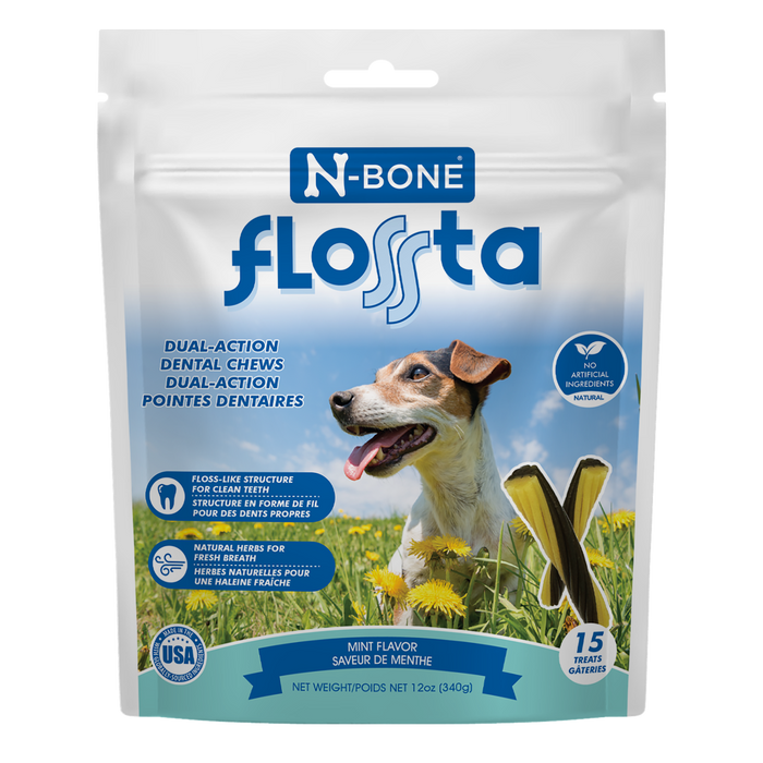 N-Bone Flossta Dual Action Dog Dental Chew Mint 15ct 12oz