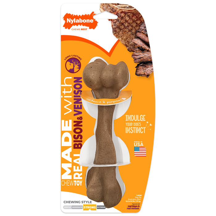 Nylabone Strong Chew Femur Bone Dog Chew Toy Made with Real Bison & Venison Large (1 Count)