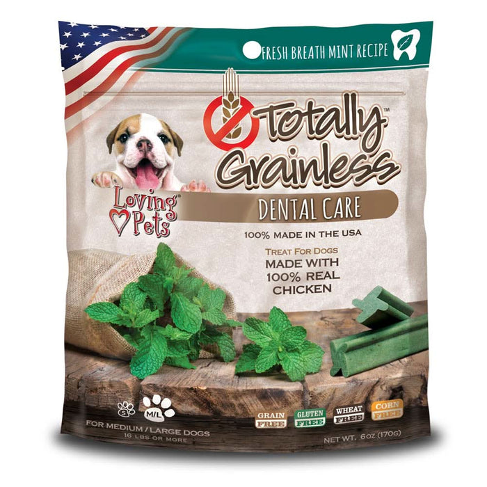 Loving Pets Totally Grainless Dental Care Dog Treats Fresh Breath Mint 6oz SM