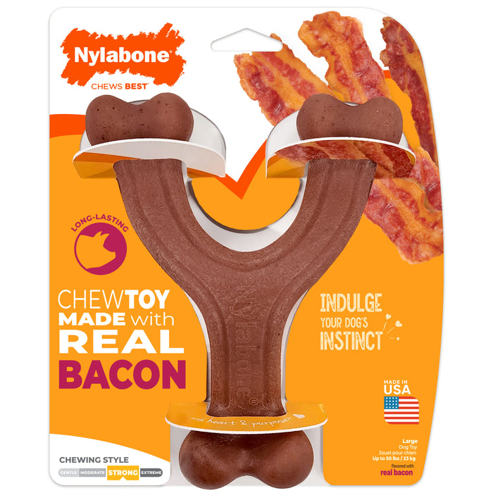 Nylabone Strong Chew Wishbone Dog Chew Toy Made with Real Bacon Large (1 Count)