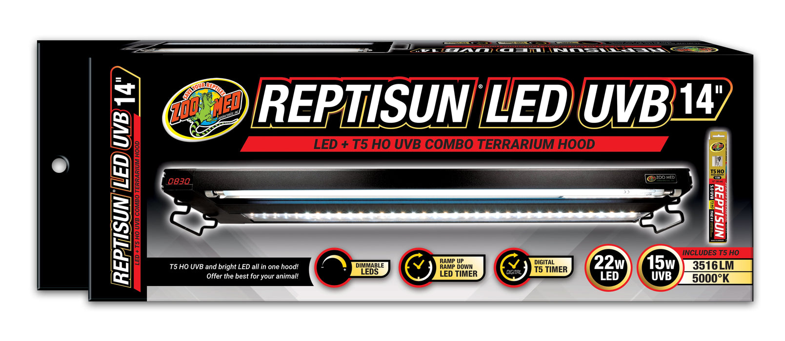Zoo Med Reptisun LED UVB Combo Terrarium Hood 14in